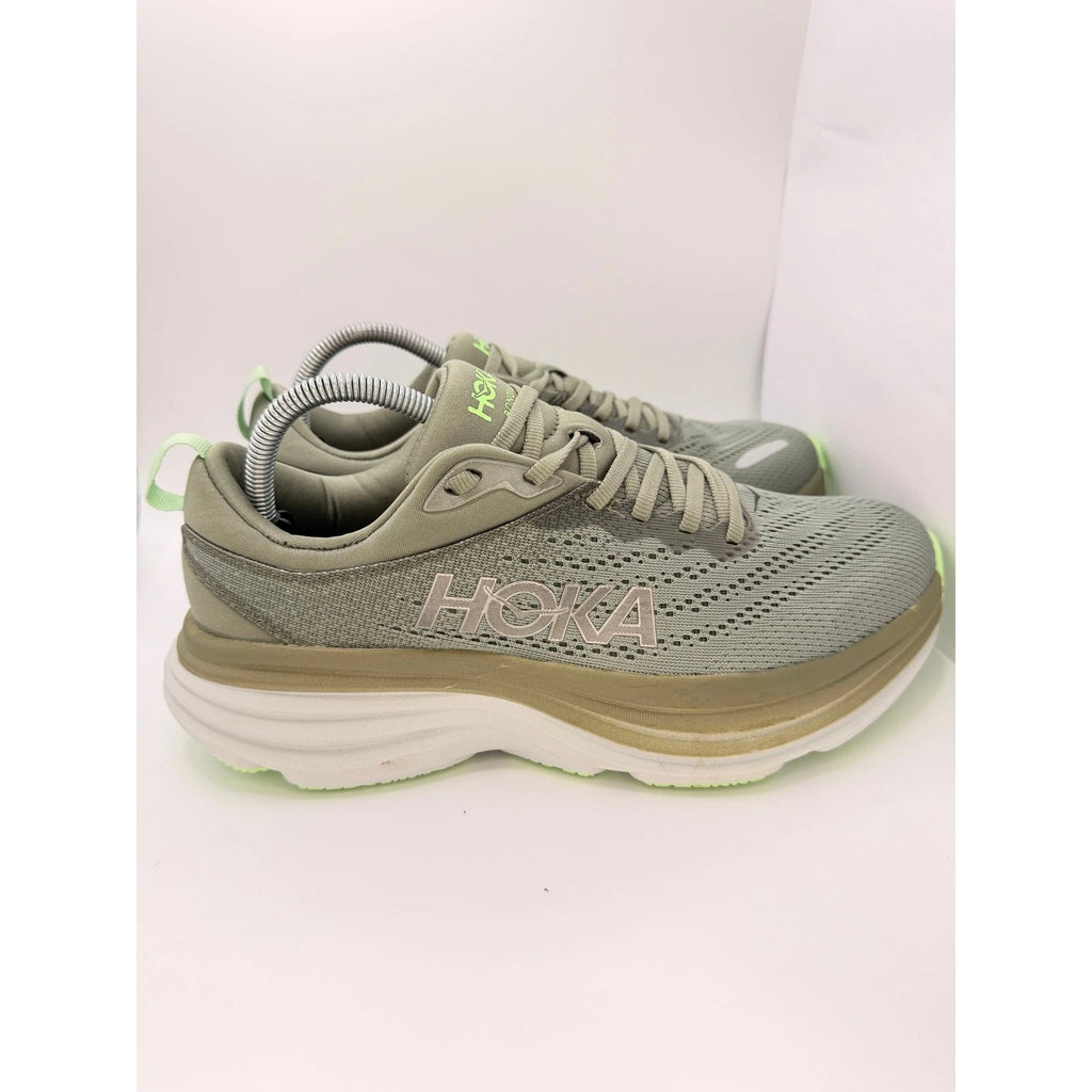 Hoka Bondi 8 Mens UK 8 Grey Lime Max Cushion Running Shoes — photo 6