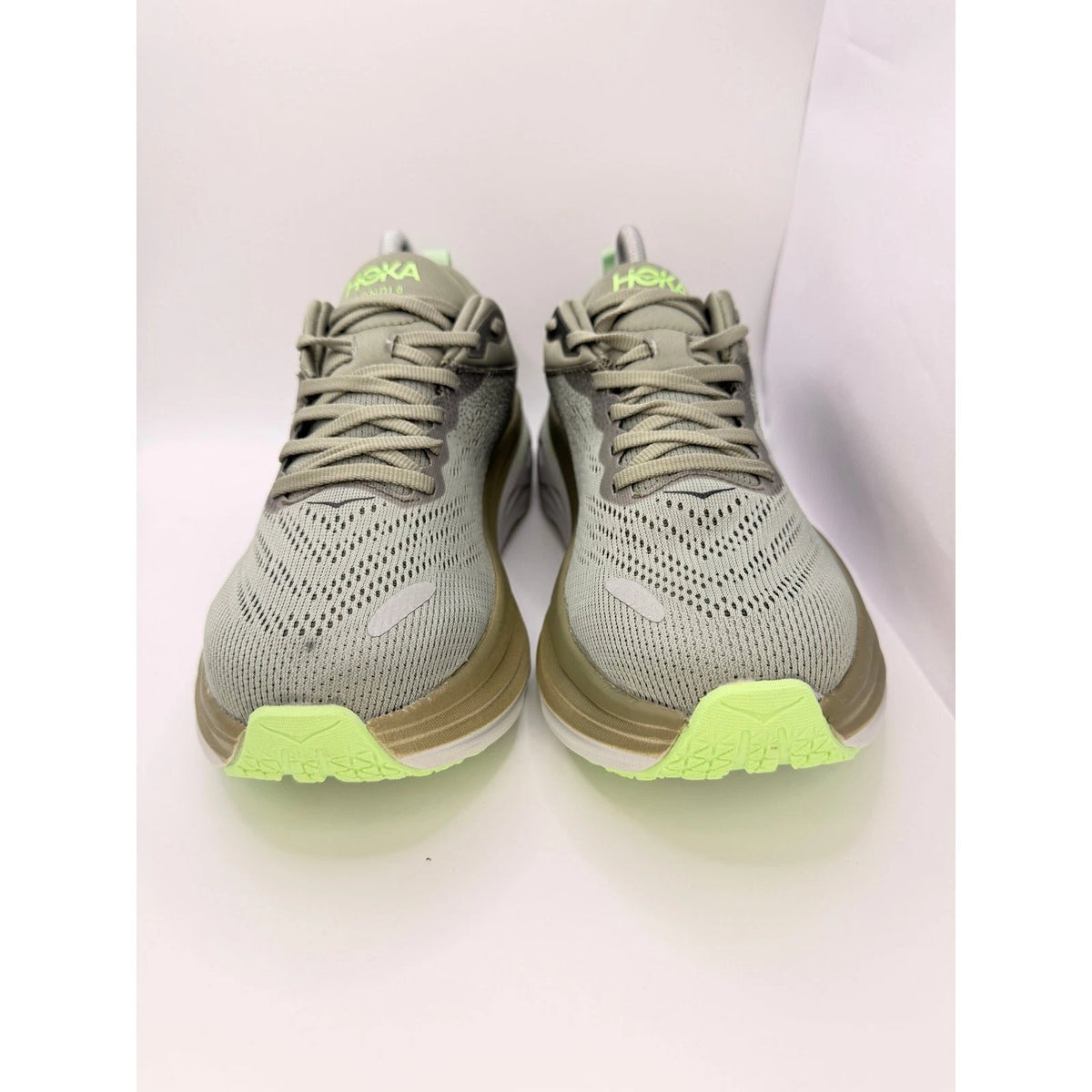 Hoka Bondi 8 Mens UK 8 Grey Lime Max Cushion Running Shoes — photo 2