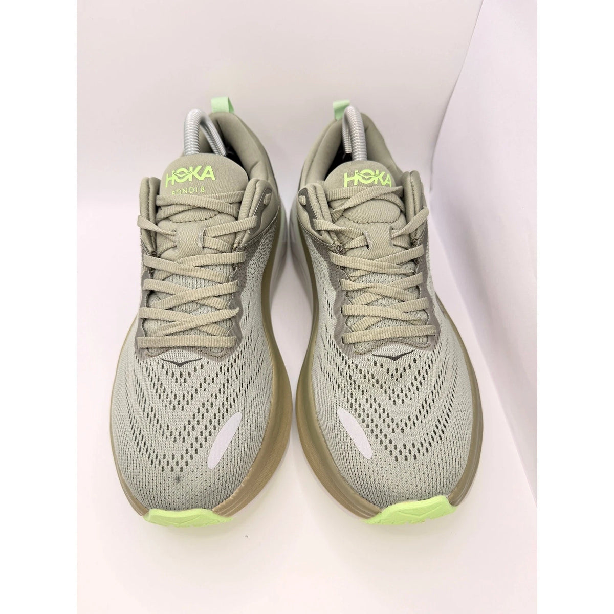 Hoka Bondi 8 Mens UK 8 Grey Lime Max Cushion Running Shoes — photo 3